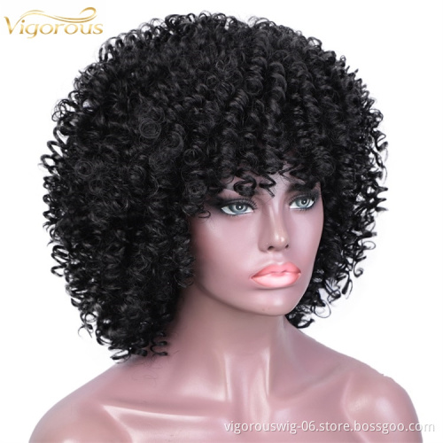 Vigorous Afro Kinky Curly Wigs with Bangs Short Fiber Black Curly Heat Resistant Synthetic hair Wigs for Black Women